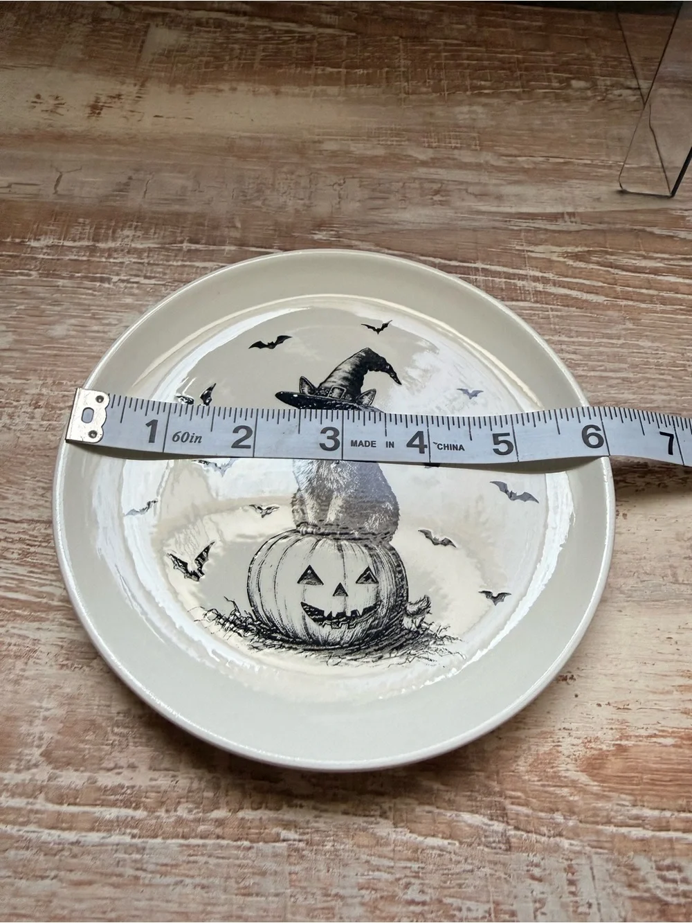 Halloween Cat & Pumpkin Ceramic Plate Black on Cream (Set of 2)